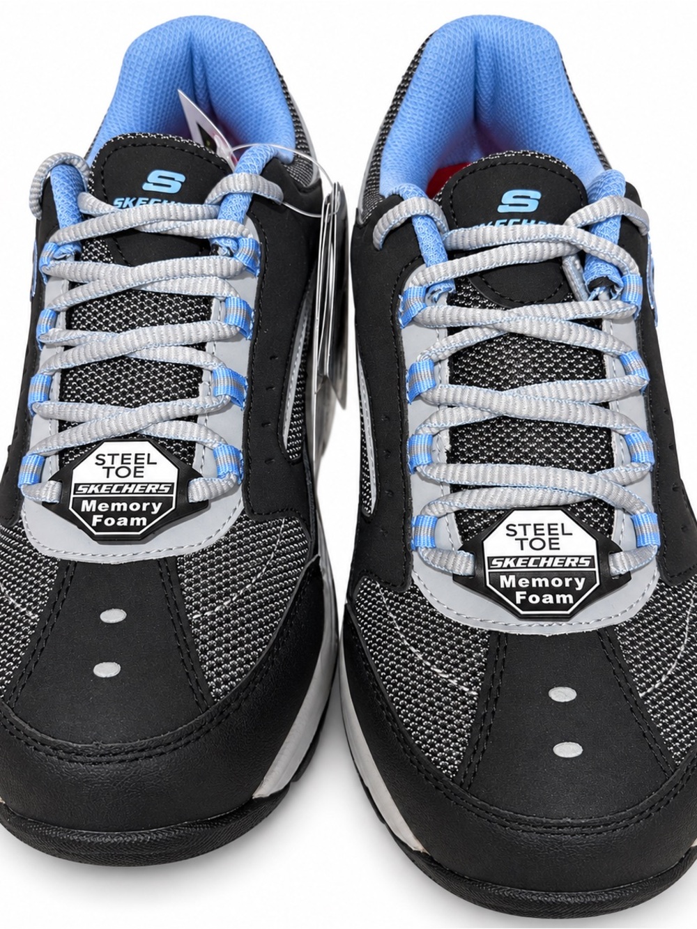 Skechers Women’s Steel Toe Memory Foam Work Sneakers Black Blue NWT Size 9